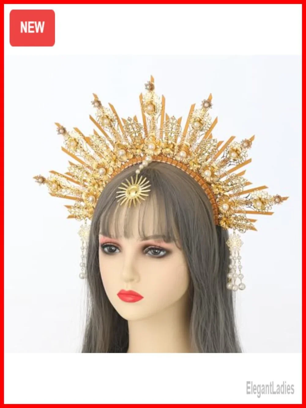 Goddess Gold Spike Halo Crown Headpiece Wedding Bride Hair Band Tiara Alloy